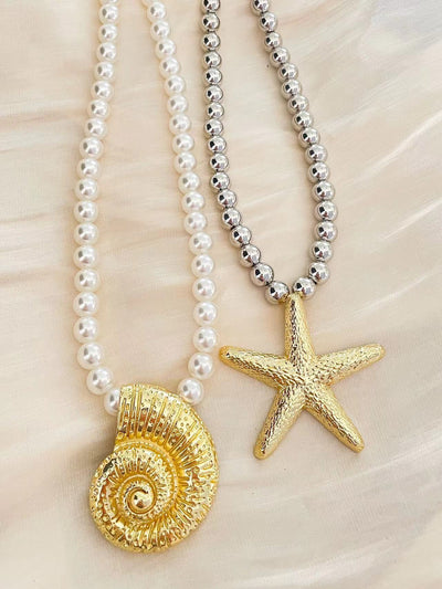 Marine Style Simple Style Starfish Conch Imitation Pearl Alloy  Pendant Necklace
