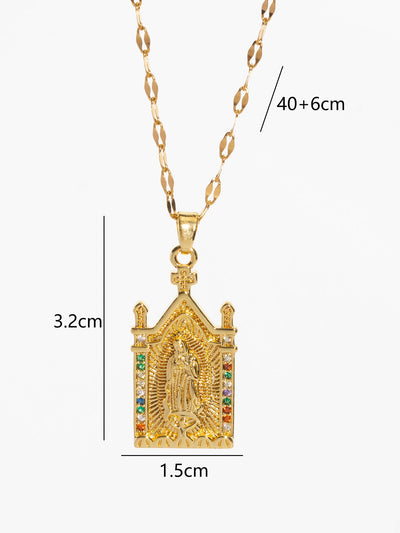 Copper Plating Virgin Mary Zircon Pendant Necklace