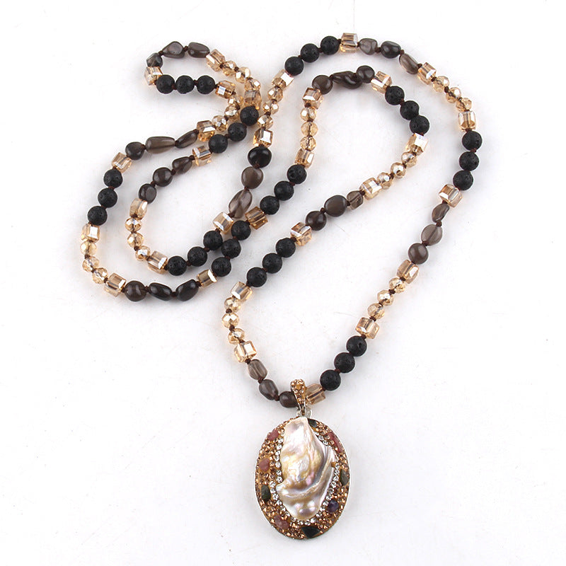 Vintage Style Simple Style Geometric natural stone Beaded Chain Pendant Necklace In Bulk