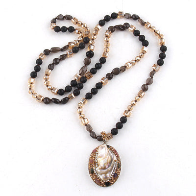 Vintage Style Simple Style Geometric natural stone Beaded Chain Pendant Necklace In Bulk