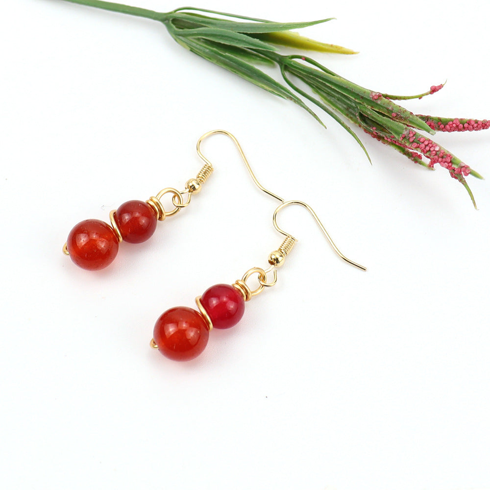 1 Pair Casual Pastoral Gourd Beaded natural stone Copper Drop Earrings