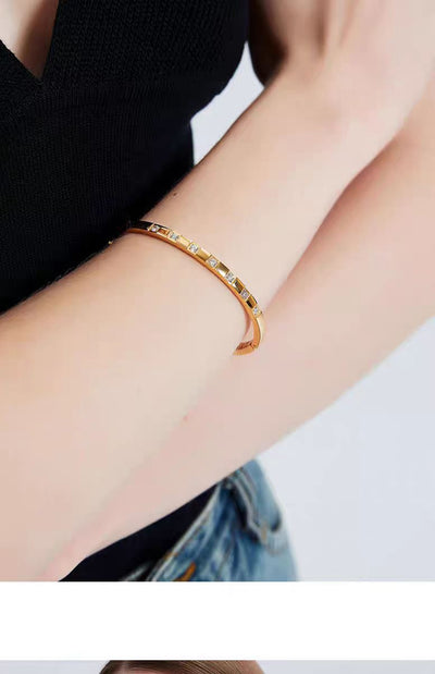 Simple Style Solid Color Titanium Steel Zircon Bangle In Bulk