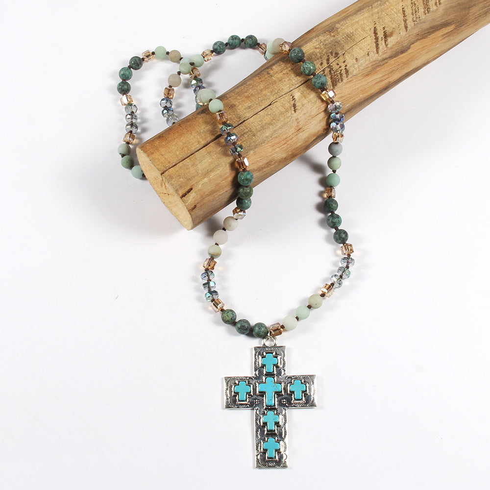 Vintage Style Vacation Cross Beaded Chain Pendant Necklace In Bulk