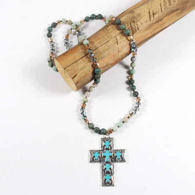 Vintage Style Vacation Cross Beaded Chain Pendant Necklace In Bulk