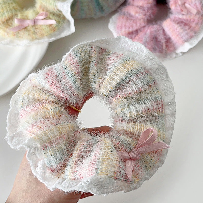 Unisex Casual Sweet Rainbow yarn Rib-Knit Hair Tie