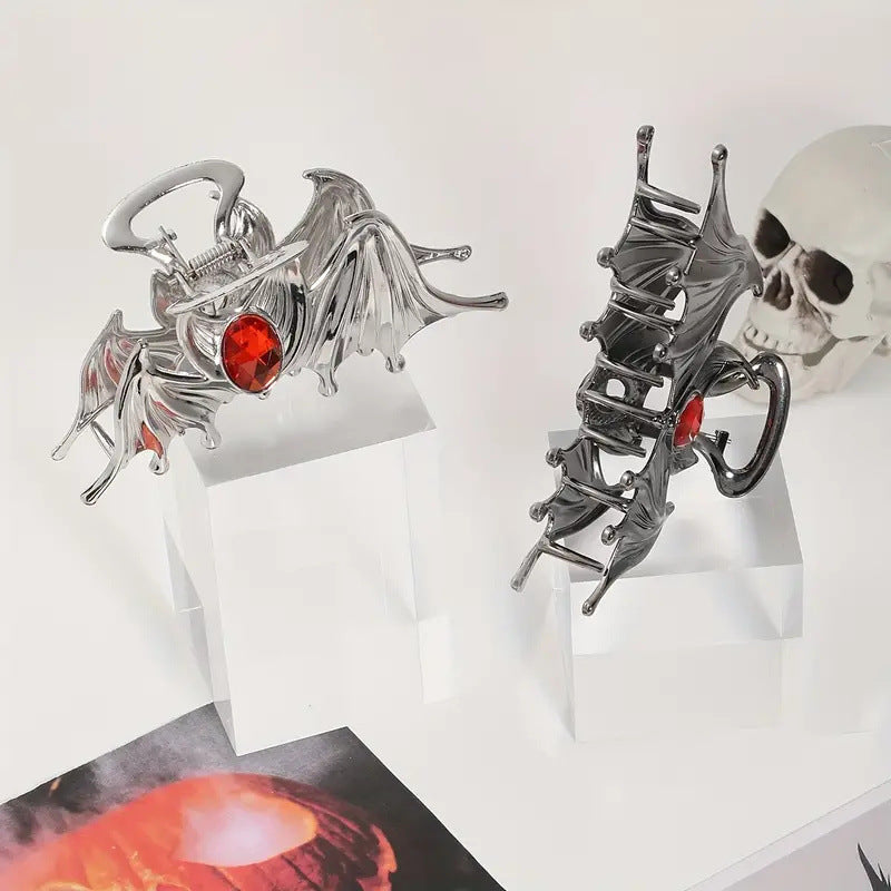 Halloween Funny Women's Bat Metal Inlay Gem Hair Claws