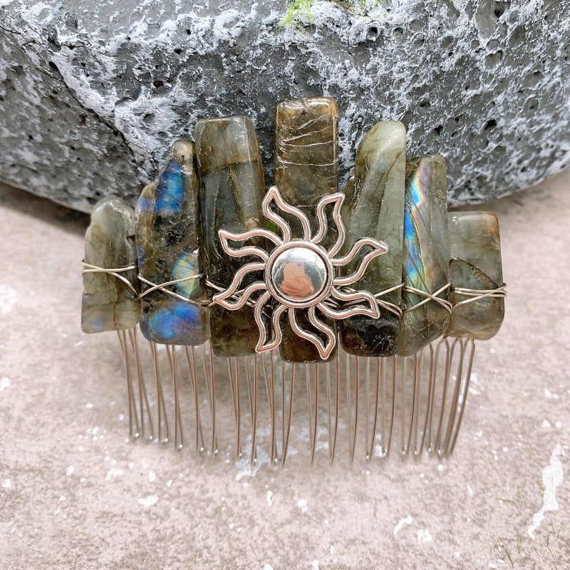 fashion sun color block crown crystal insert comb 1 piece