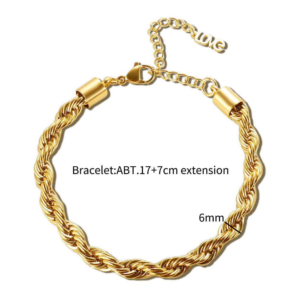 Jewelry Streetwear Twist 304 Stainless Steel Plating Bracelets Necklace