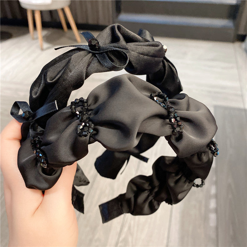 women's elegant simple style bow knot artificial crystal cloth hair band