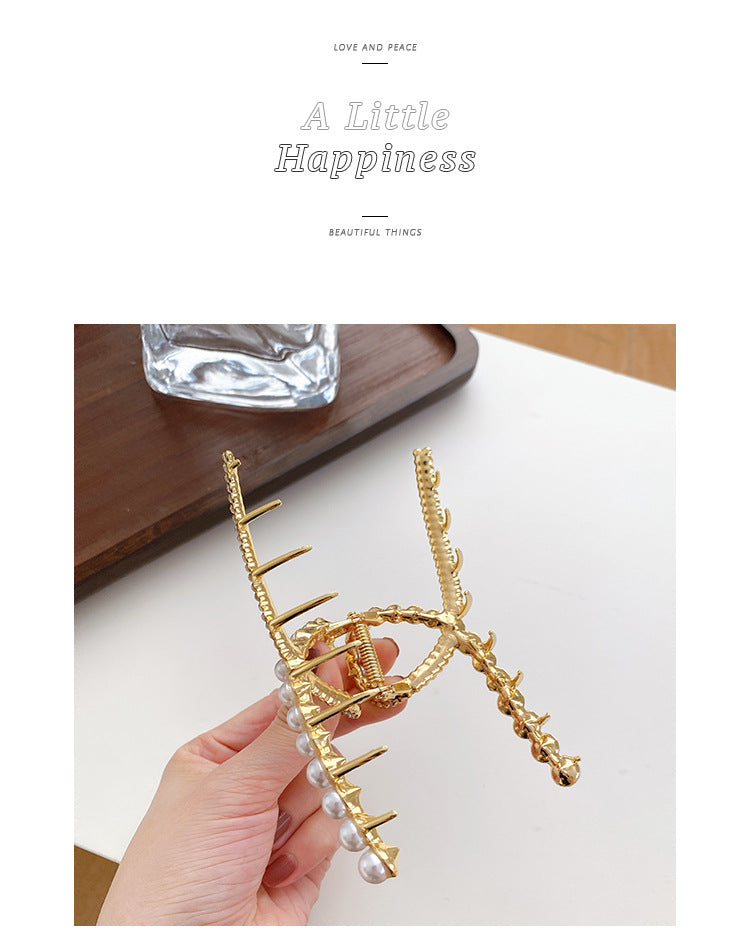 sweet solid color alloy inlay artificial pearls rhinestones hair claws 1 piece