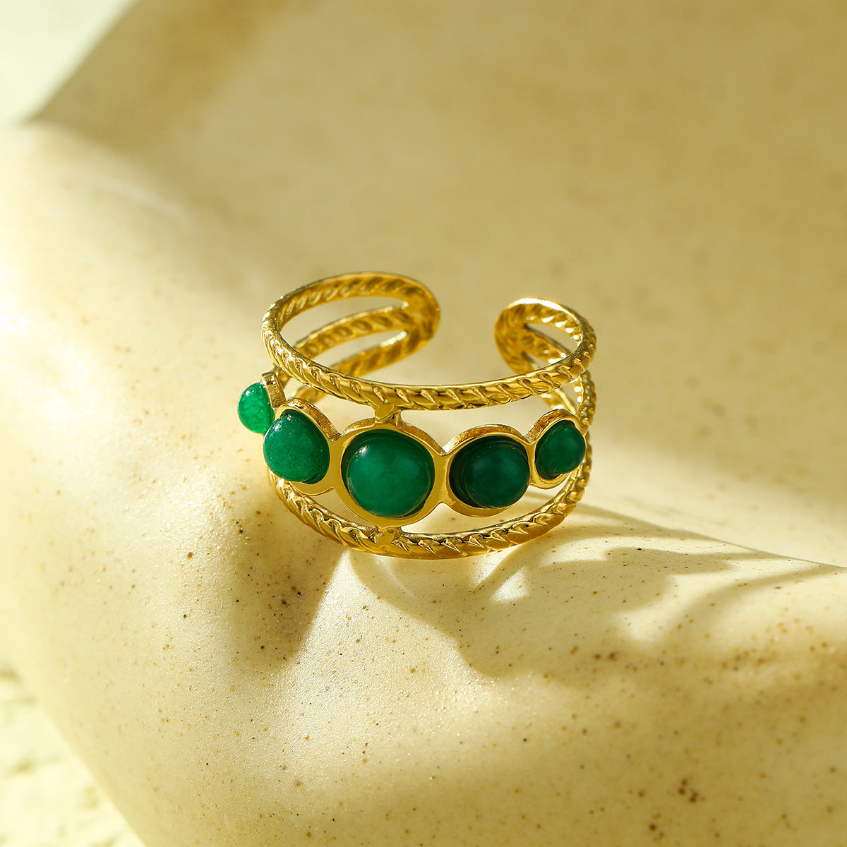 Jewelry Casual Simple Style Geometric 304 Stainless Steel Natural Stone Plating Open Rings