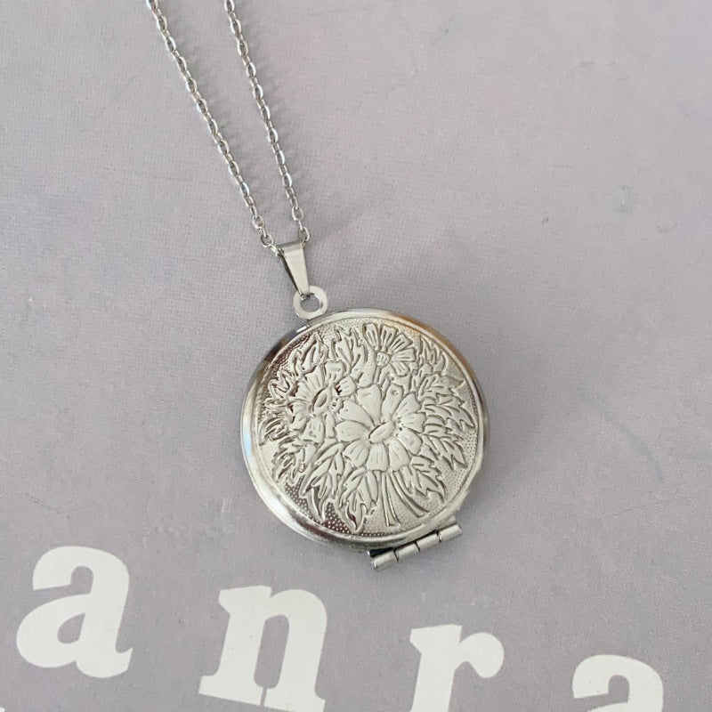 Jewelry IG Style Round Flower 316 Stainless Steel  18K Gold Plated Rose Gold Plated White Gold Plated Plating Locket Necklace