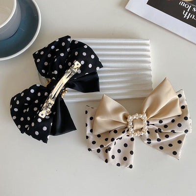 korean style wave dot big bow pearl hairpin