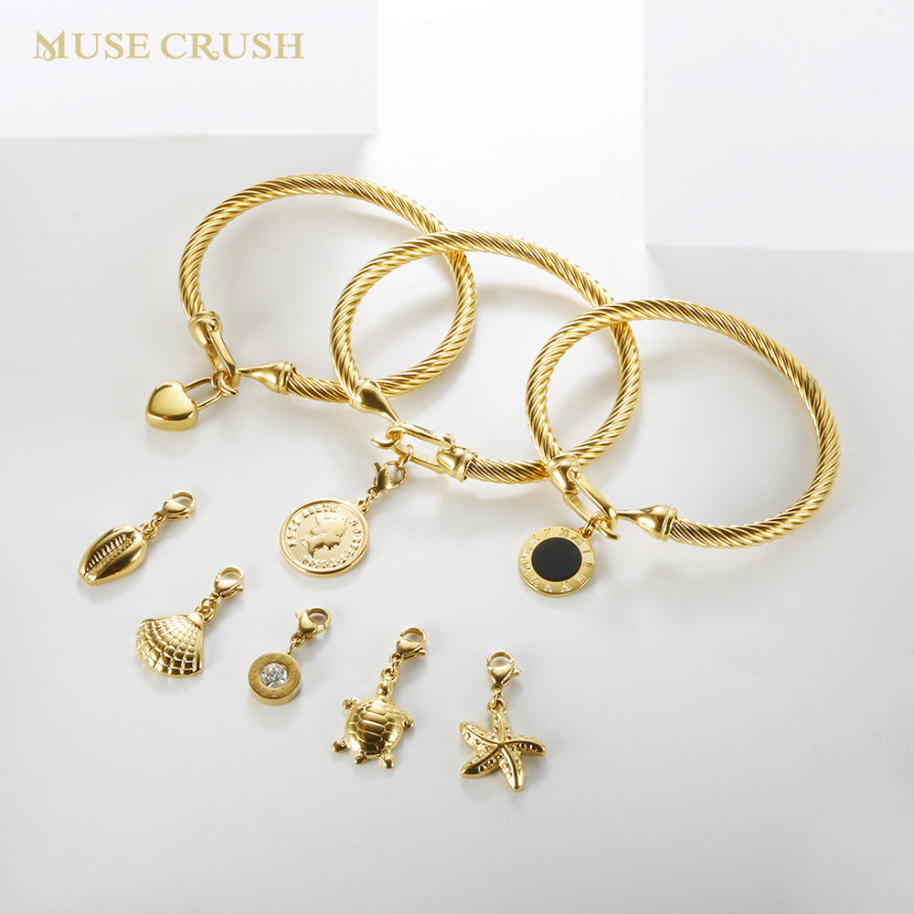 Marine Style Starfish Heart Shape Shell Titanium Steel Bangle In Bulk