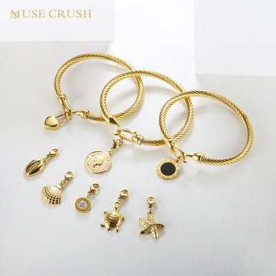 Marine Style Starfish Heart Shape Shell Titanium Steel Bangle In Bulk