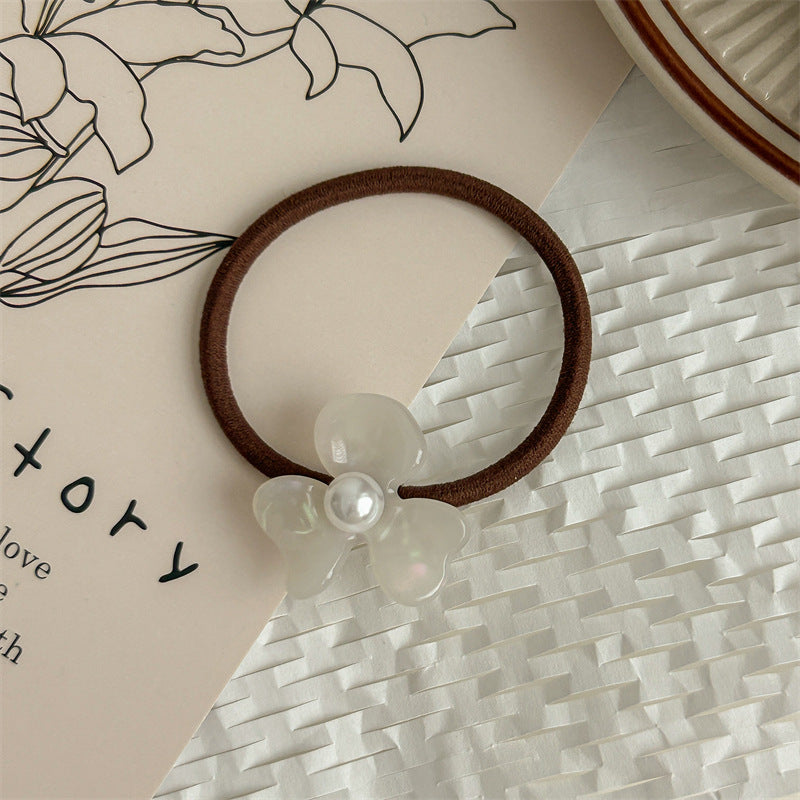 Women's Sweet Flower Acetic acid sheets Pearl Hair Tie