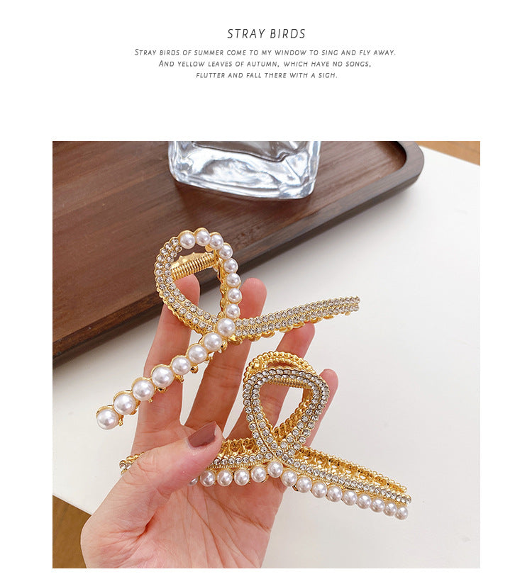 sweet solid color alloy inlay artificial pearls rhinestones hair claws 1 piece