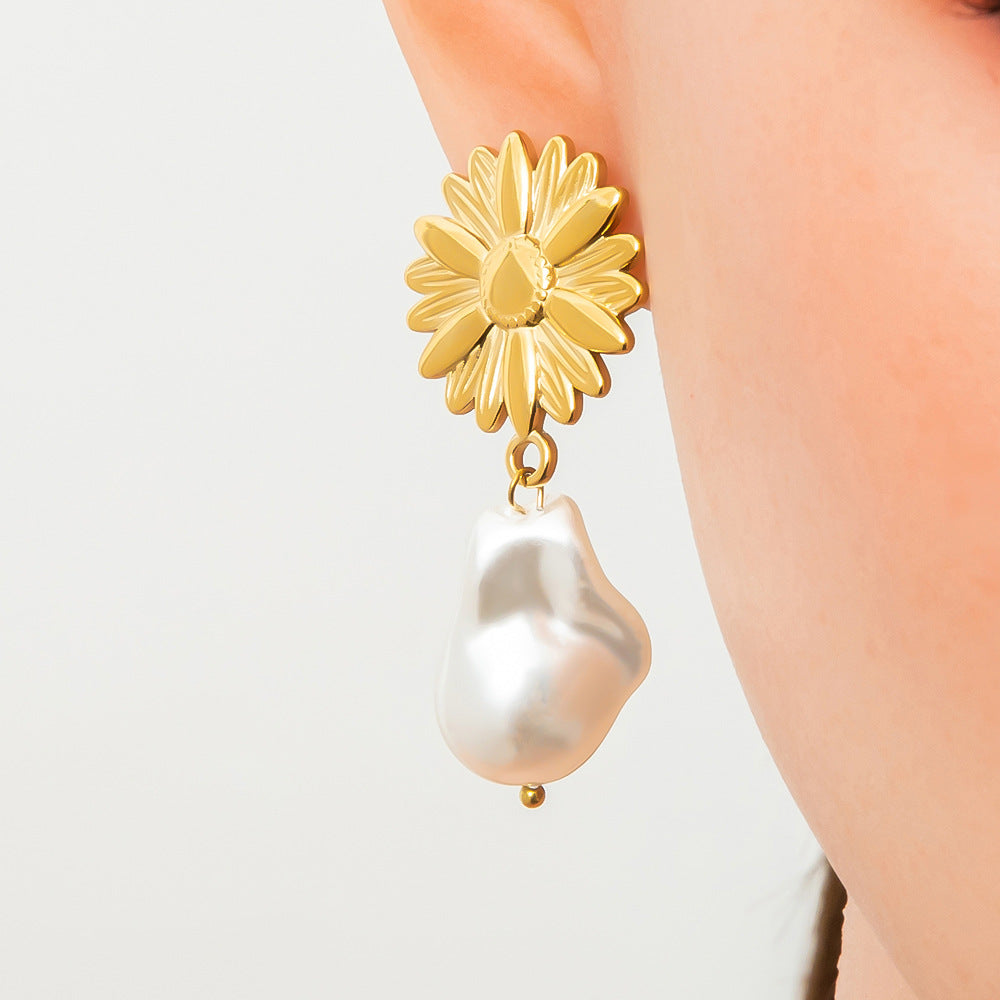 1 Pair Simple Style Commute Heart Shape Flower Bow Knot Plating 304 Stainless Steel Drop Earrings