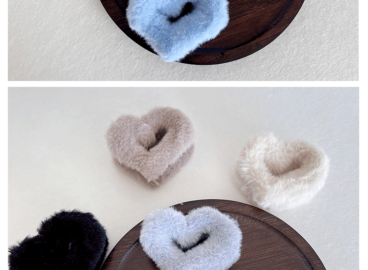 Women's Sweet Heart Shape Faux rabbit fur Plastic Handmade Hair Clip