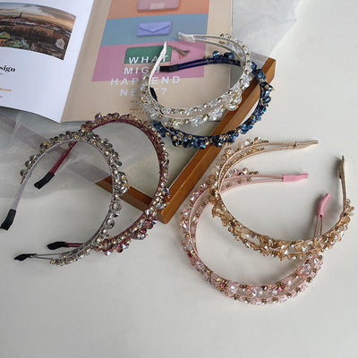 korean crystal pearl winding headband hollow baroque hair tie female