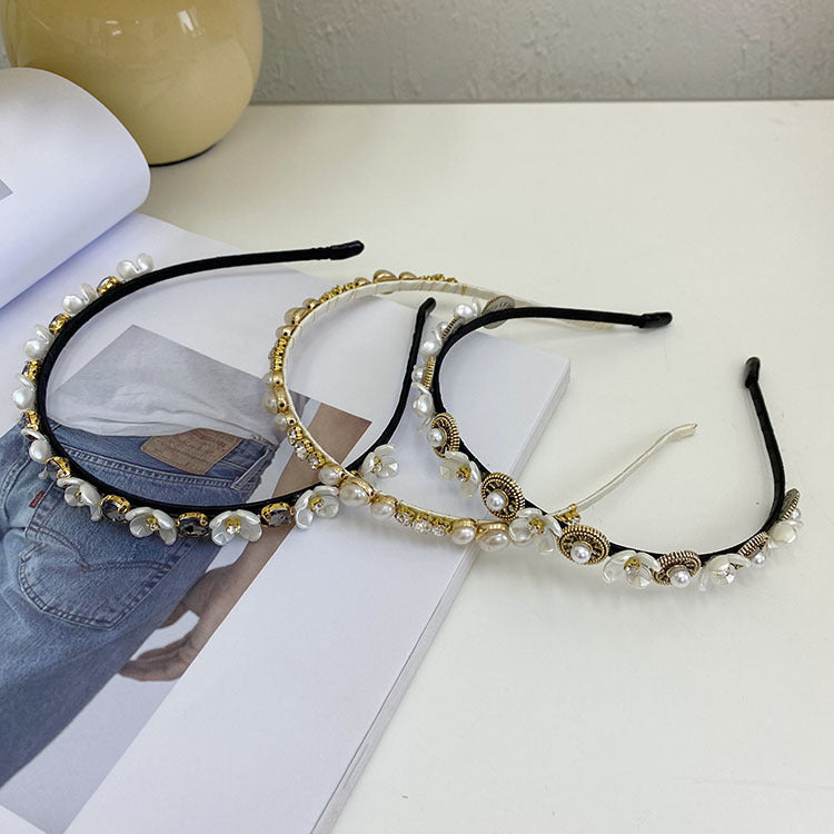 korean version pearl flower full diamond headband