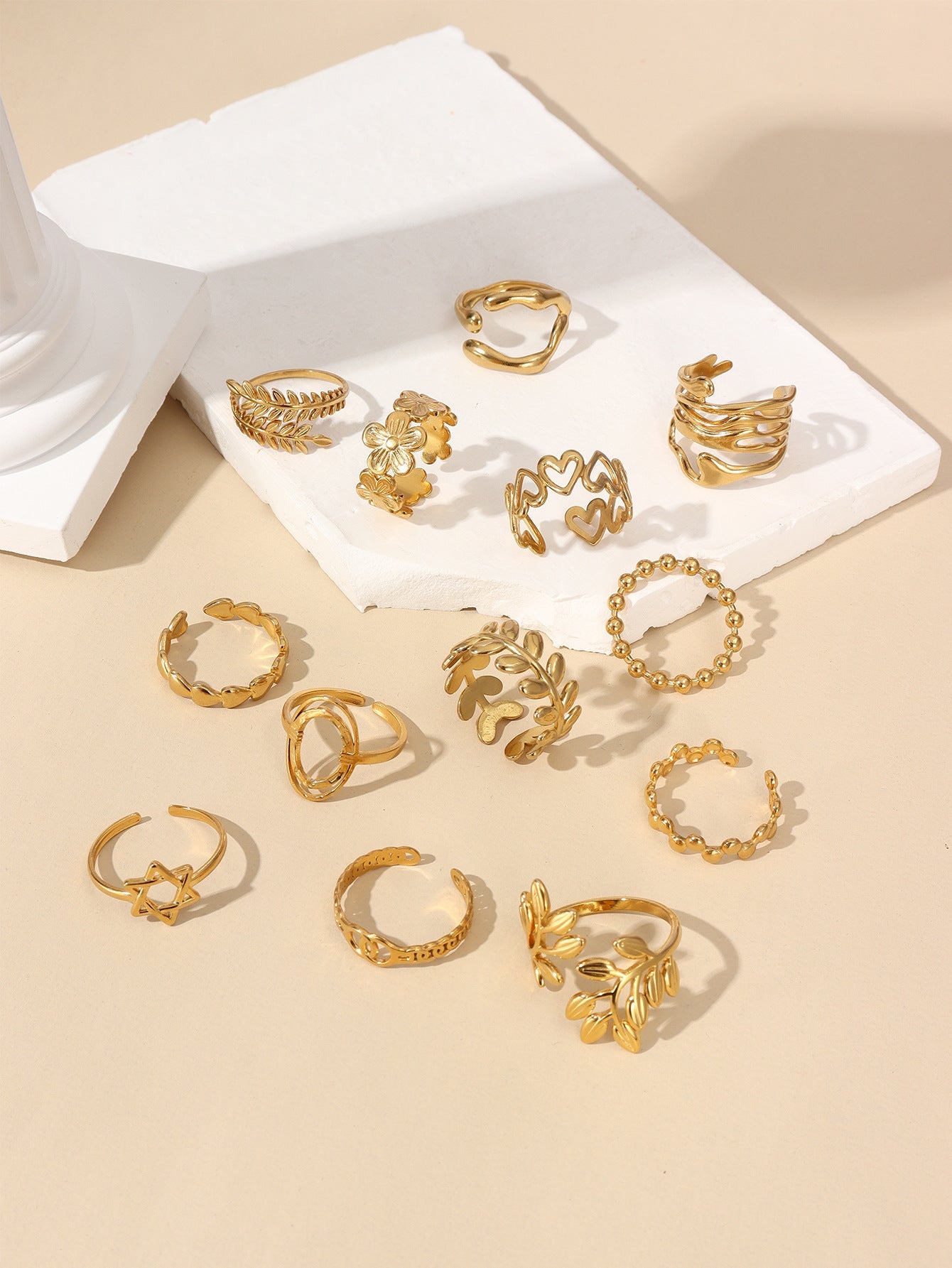 Jewelry Retro Leaf Heart Shape Flower 304 Stainless Steel Plating Open Rings