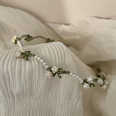 women's fairy style sweet waves flower imitation pearl alloy hair band