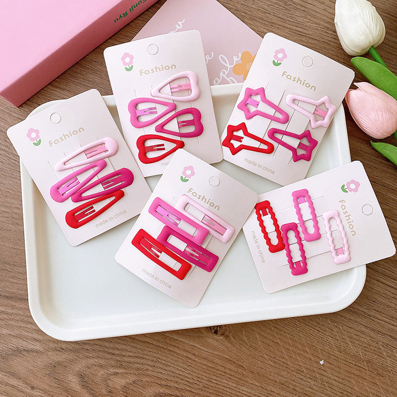 New Sweet Rose Pink Versatile Basic Hollow Heart Five-Star BB Clip Dripping Oil Partysu Hair Clip Hair Accessories