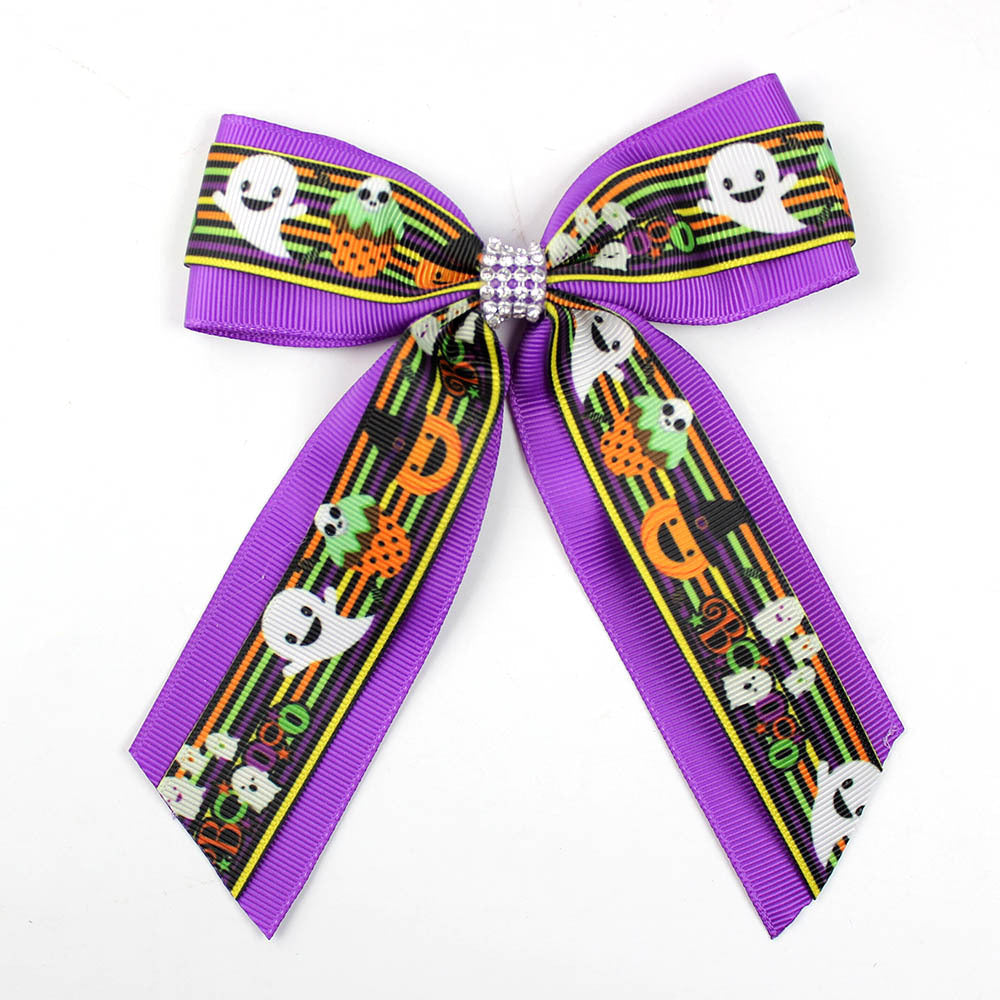 Girl'S Casual Pumpkin Bow Knot Ghost Cloth Inlay Rhinestones Hair Clip