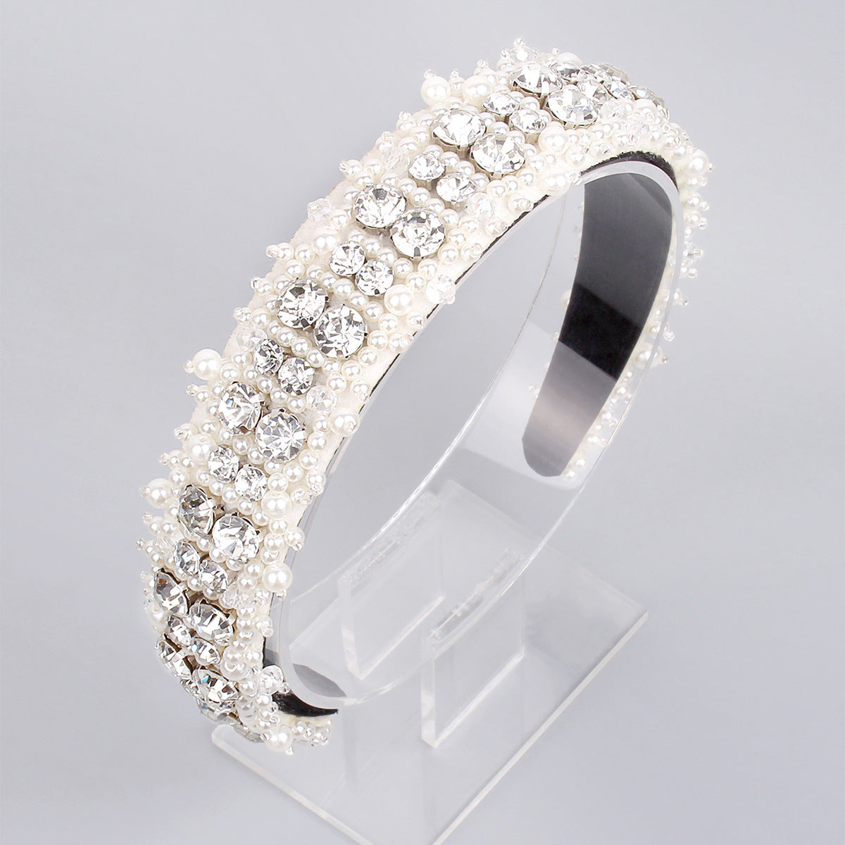 Women's Lady Geometric Artificial Pearl Cloth Rhinestone Hair Band