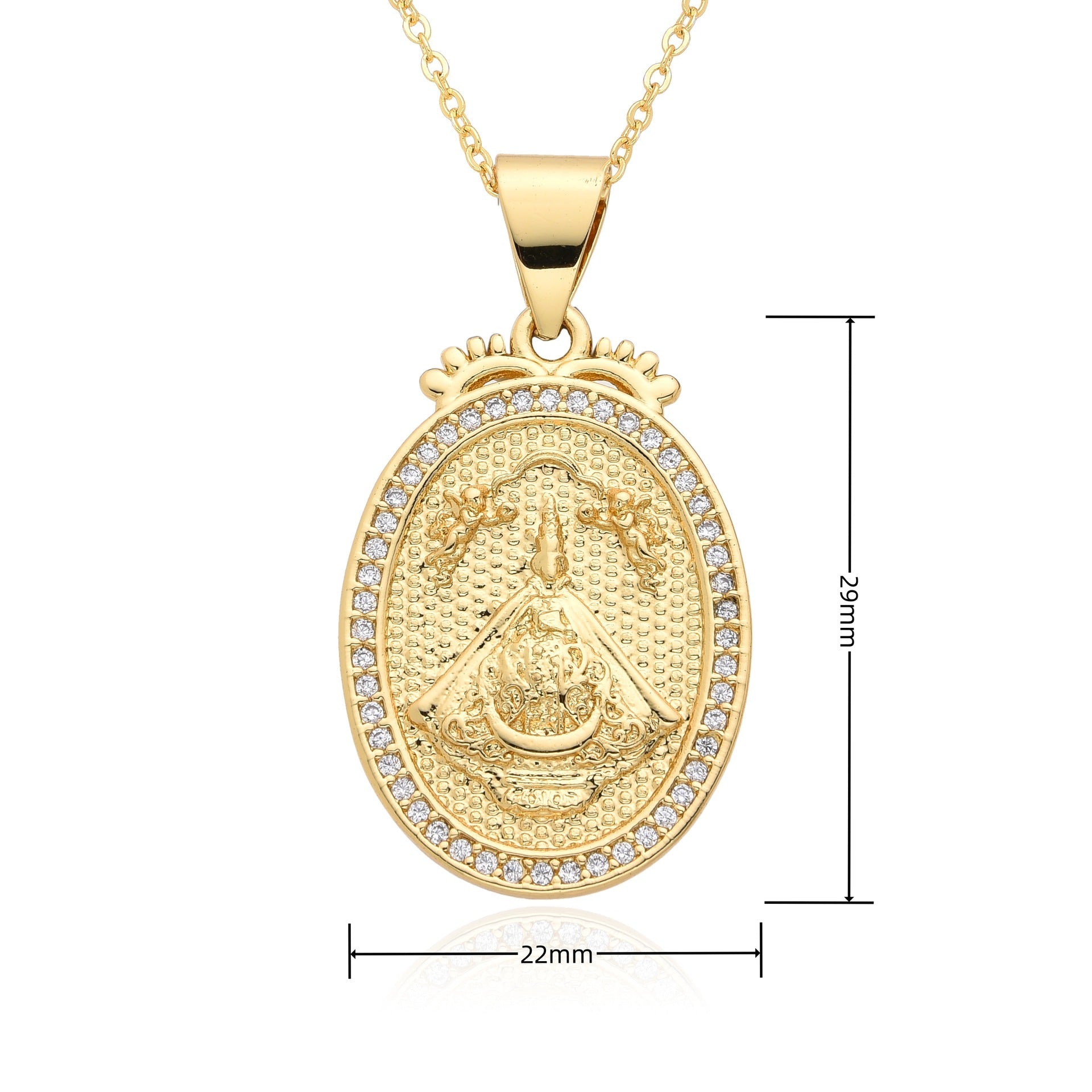 Copper Inlay Human Virgin Mary Zircon Pendant Necklace