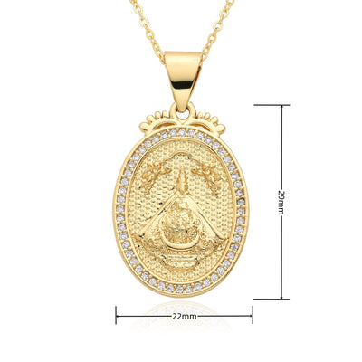 Copper Inlay Human Virgin Mary Zircon Pendant Necklace