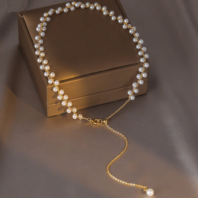 Simple Style Geometric Imitation Pearl Copper  Necklace