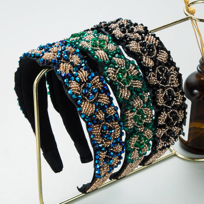 fashion plaid cloth inlay rhinestone hair band