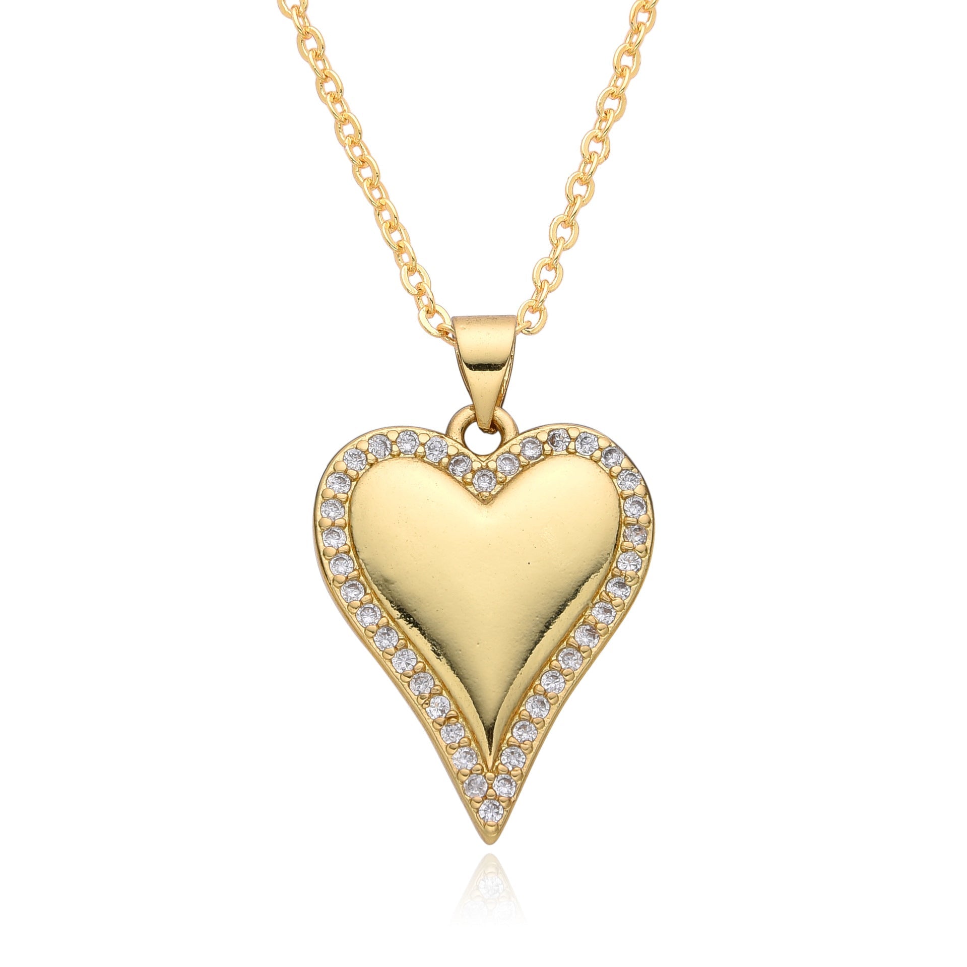 Copper Inlay Heart Shape Zircon Pendant Necklace