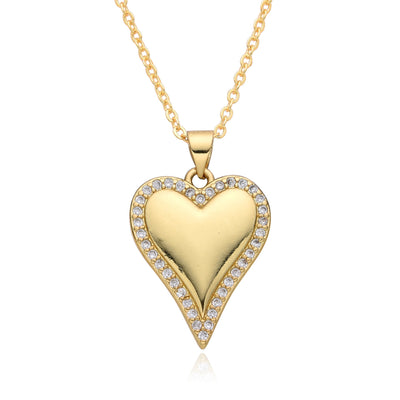 Copper Inlay Heart Shape Zircon Pendant Necklace
