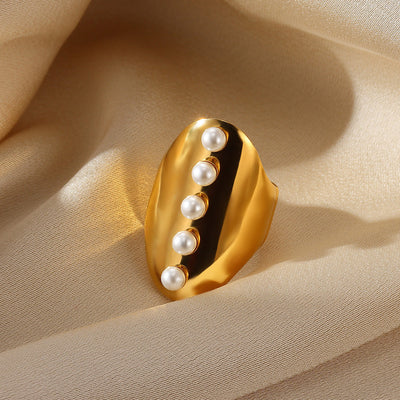 Jewelry IG Style Exaggerated Heart Shape Eye Solid Color 304 Stainless Steel Pearl Zircon Inlay Open Rings