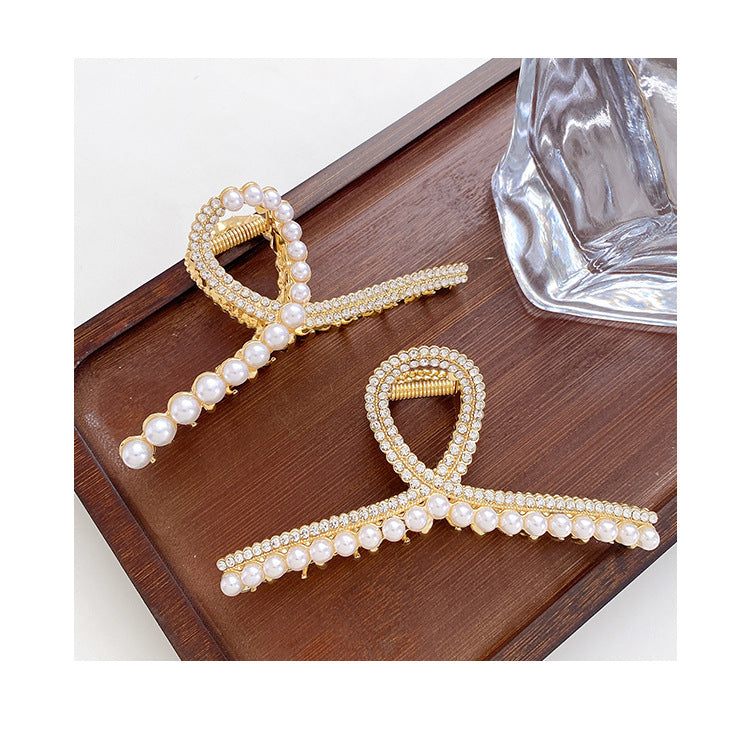 sweet solid color alloy inlay artificial pearls rhinestones hair claws 1 piece