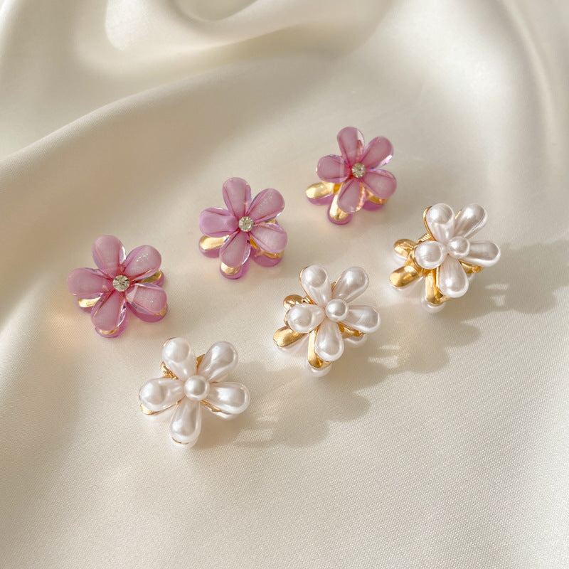 sweet flower imitation pearl alloy resin handmade hair clip