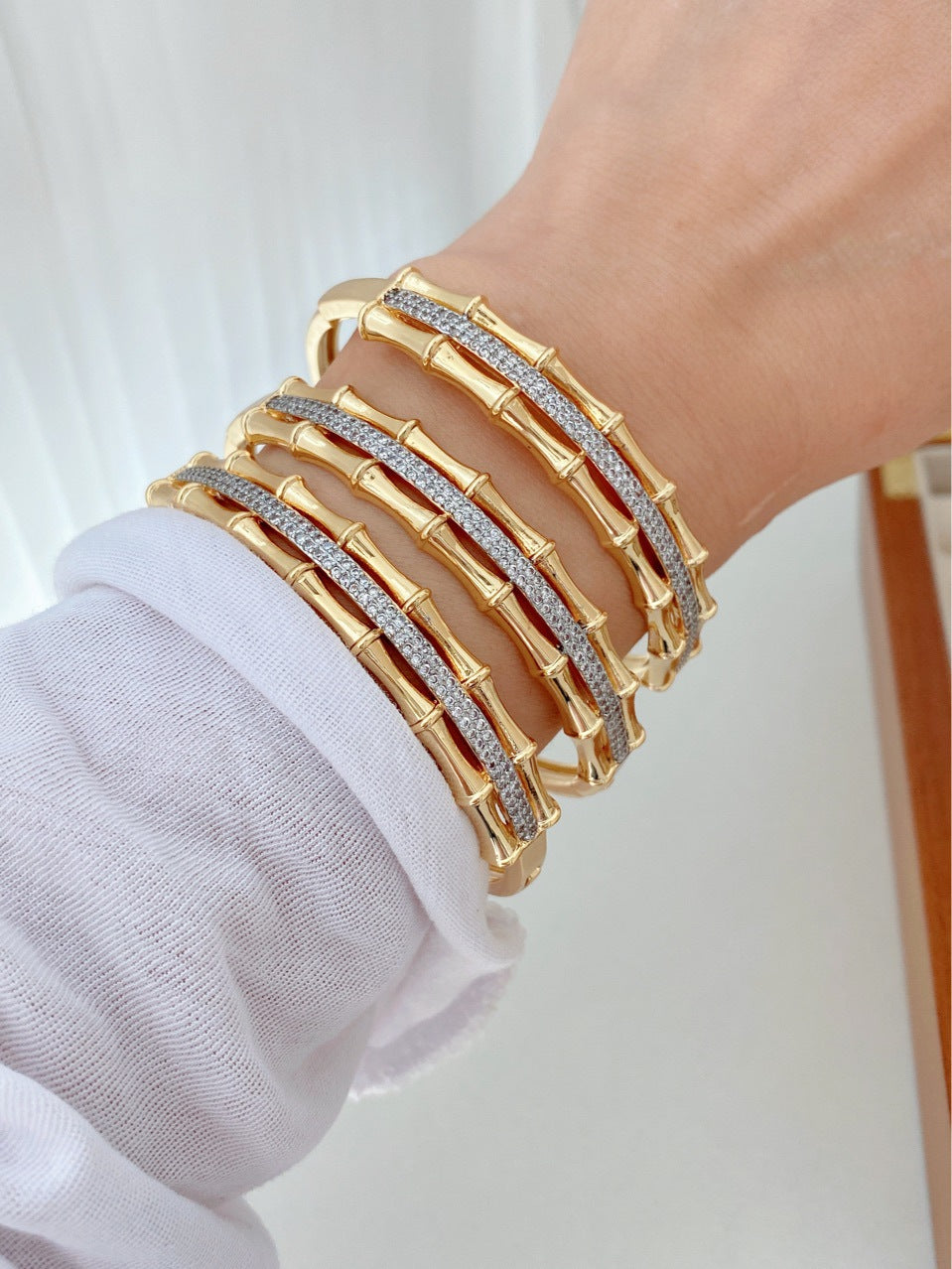 Jewelry Vintage Style Classic Style Bamboo Copper Zircon Plating Rings Bracelets