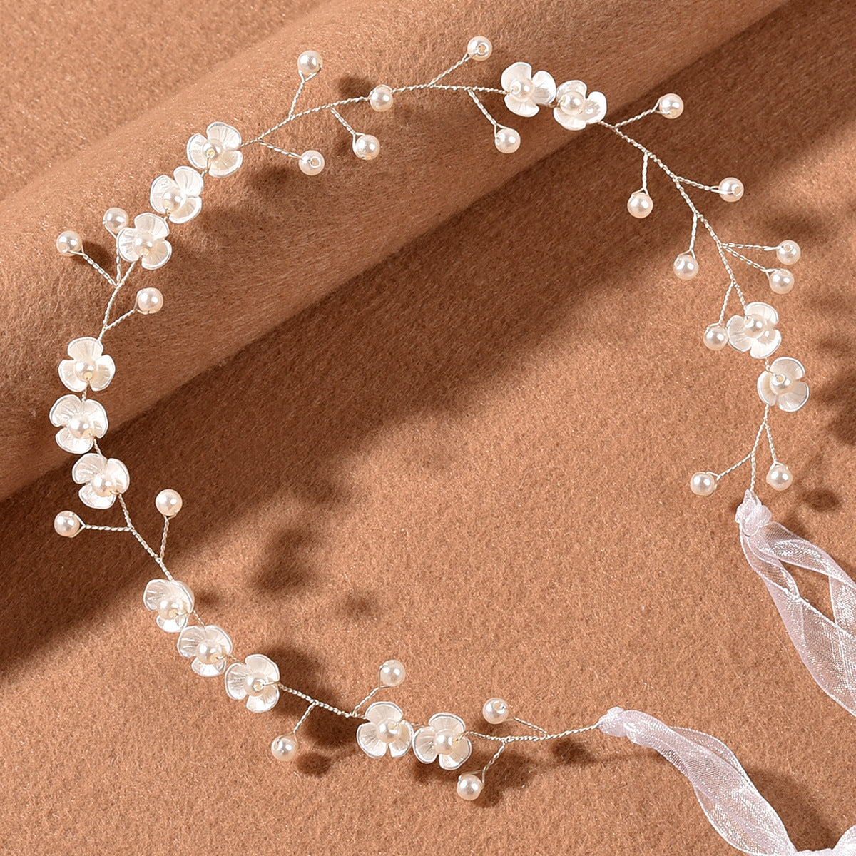 bridal headdress pearl three-petal flower handmade headband