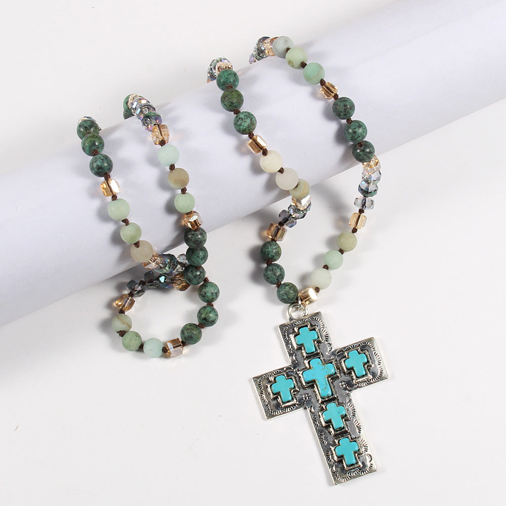 Vintage Style Vacation Cross Beaded Chain Pendant Necklace In Bulk