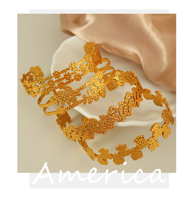 Simple Style Leaves Solid Color Flower Titanium Steel 18K Gold Plated Bangle In Bulk