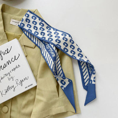 women's sweet letter plaid flower silk scarf printing hair band