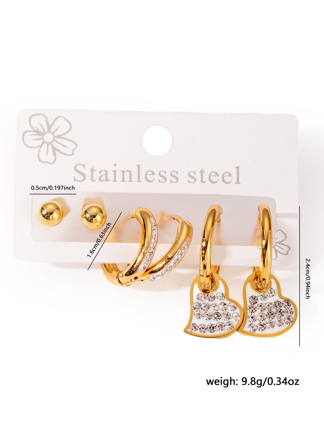 1 Set Elegant Star Heart Shape 304 Stainless Steel Drop Earrings