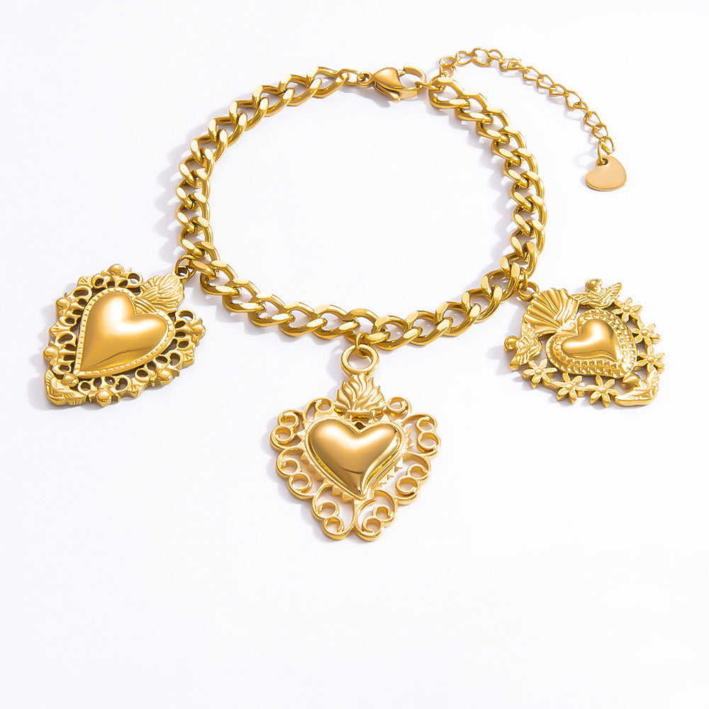 Jewelry Elegant Classic Style Streetwear Heart Shape 304 Stainless Steel Plating Multi Charms Necklace