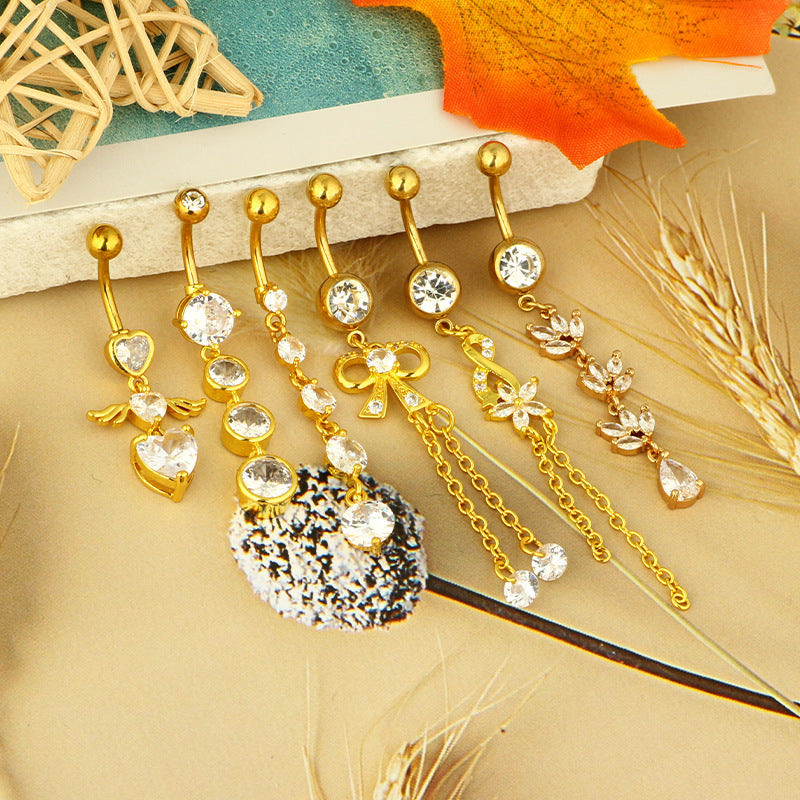 1 Piece Belly Rings Simple Style Shiny Round Heart Shape Bow Knot 316L Stainless Steel  Inlay Zircon