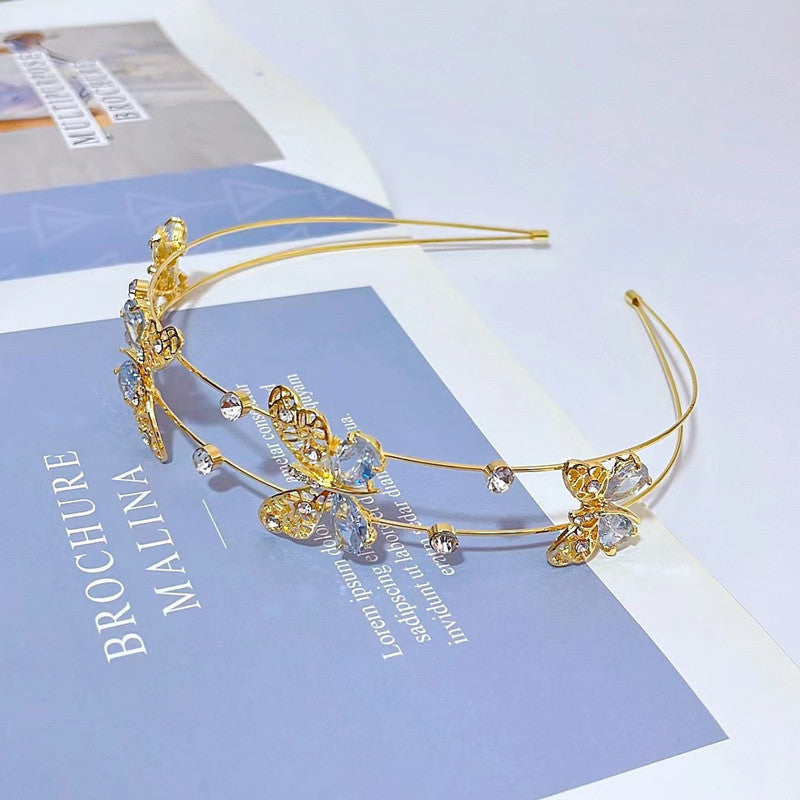 sweet flower bow knot alloy hollow out zircon hair band