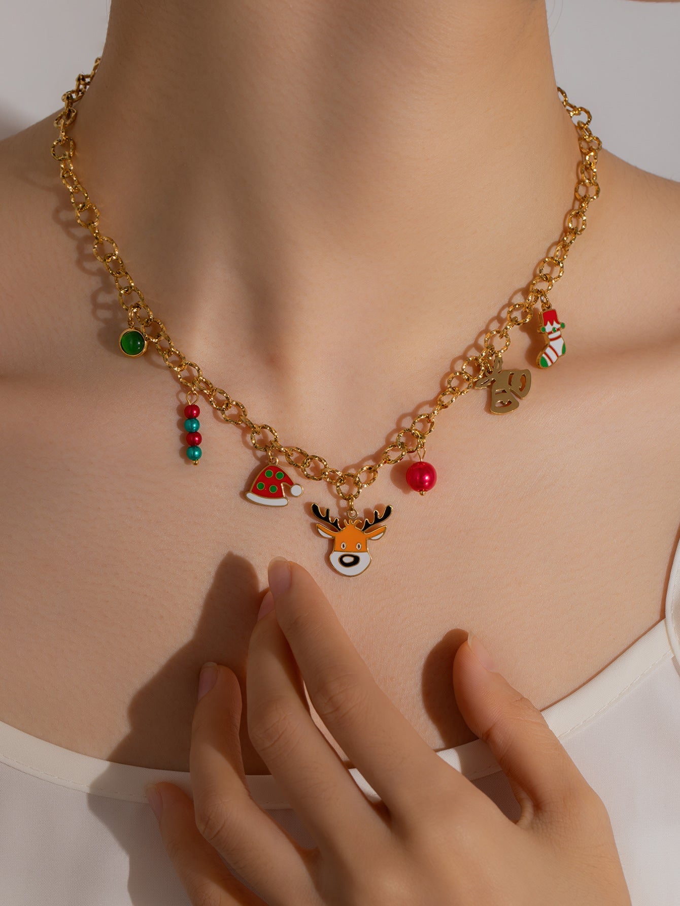 Jewelry Cute IG Style Christmas Hat Christmas Socks Elk Titanium Steel Gem Plating Inlay Bracelets Earrings Necklace