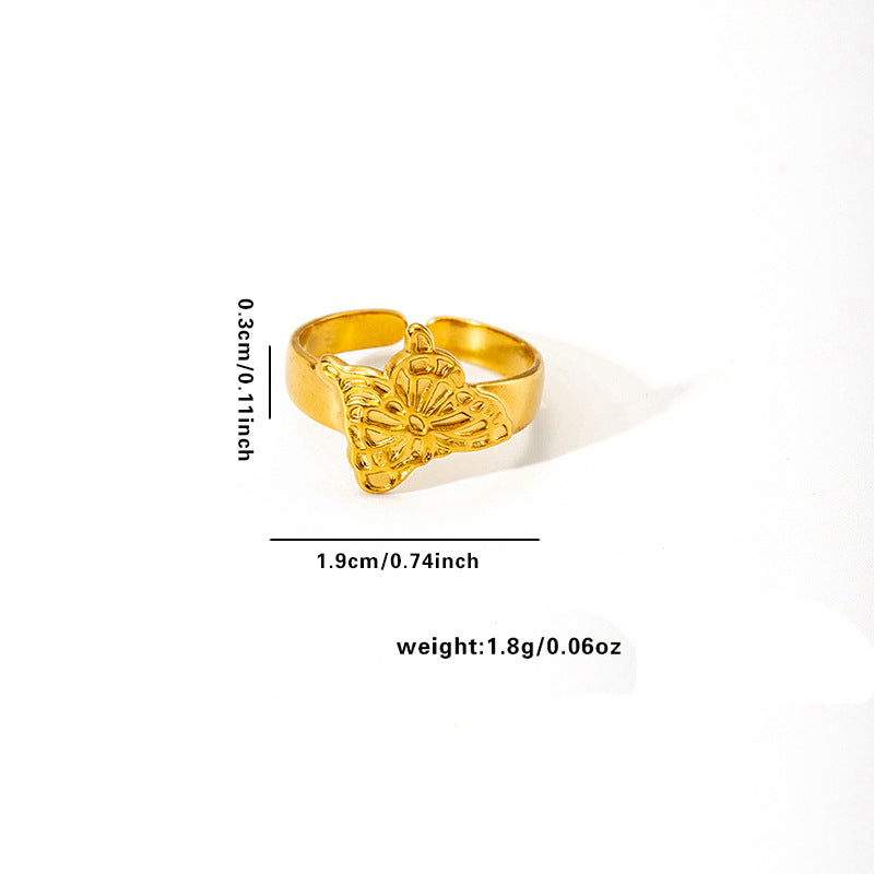 Jewelry Elegant Leaf Heart Shape Flower Titanium Steel Open Rings